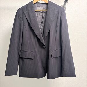 Lafayette 148 pin striped wool blazer jacket women’s size Large Navy Blue pocket
